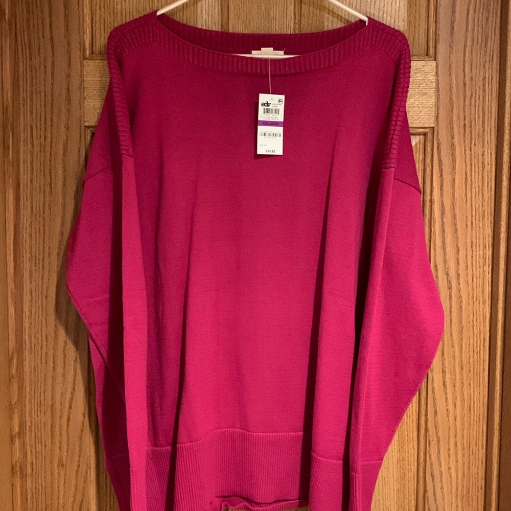 Madison Jules deep pink boat neck sweater. NWT. XXL